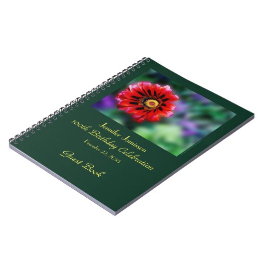 100e Birthday Party Guest Book, Vivid Red Flower Notitieboek (Linkerzijde)