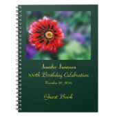 100e Birthday Party Guest Book, Vivid Red Flower Notitieboek (Voorkant)