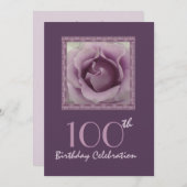 100e Birthday Party Invitation DREAMY PAARS Roos Kaart (Voorkant / Achterkant)