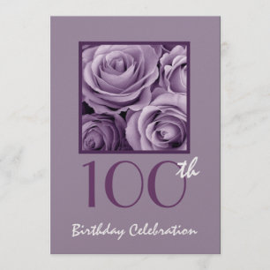 100e Birthday Party Invitation Lila Paarse Rozen Kaart