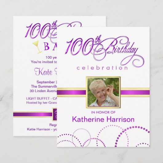 100e Birthday Party - met Monogram Kaart (Voorkant / Achterkant)