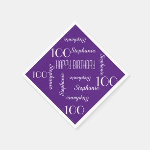 100e Birthday Party Paars Herhaling Name Paper Servet