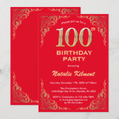 100e Birthday Red en Gold Glitter Lijst Kaart (Voorkant / Achterkant)