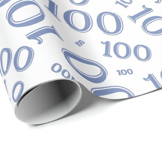 100e Blauw/Wit Willekeurig Getal Patroon Medium Cadeaupapier (Rol Hoek)