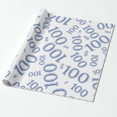 100e blauw/wit willekeurig getallenpatroon groot cadeaupapier (Uitgerold)