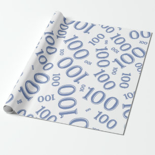 100e blauw/wit willekeurig getallenpatroon groot cadeaupapier