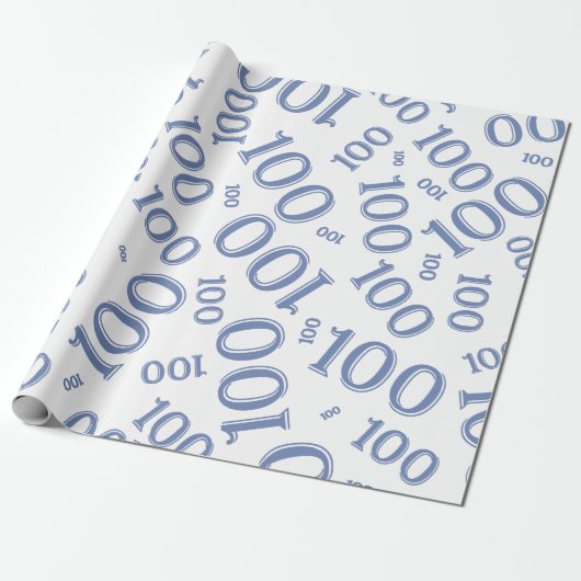 100e blauw/wit willekeurig getallenpatroon groot cadeaupapier (Uitgerold)