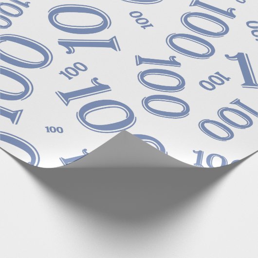 100e blauw/wit willekeurig getallenpatroon groot cadeaupapier (Hoek)