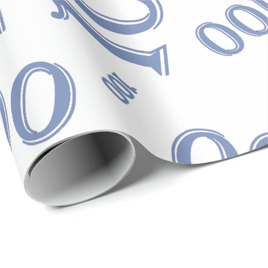 100e blauw/wit willekeurig getallenpatroon groot cadeaupapier (Rol Hoek)