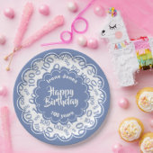 100e blauw/wit willekeurig getallenpatroon papieren bordje (Feest)