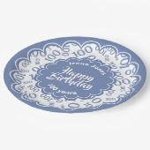 100e blauw/wit willekeurig getallenpatroon papieren bordje (Gekanteld)