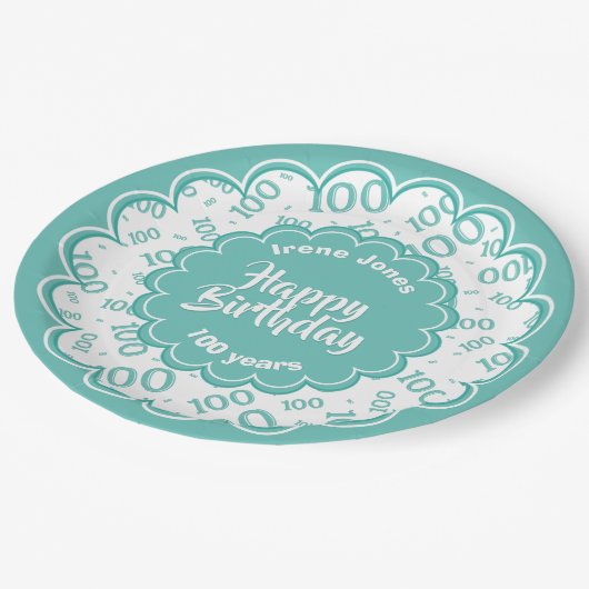 100e Blauwgroen/wit willekeurig getallenpatroon Papieren Bordje (Gekanteld)