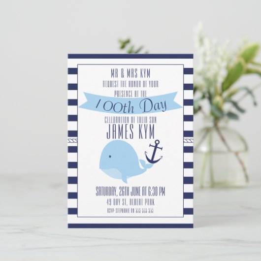 100e dag jongens Nautical Invitation Kaart (Staand voorkant)
