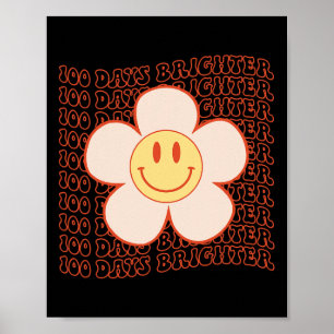 100e dag schoolretro Groovy Happy Face 100 dagen Poster