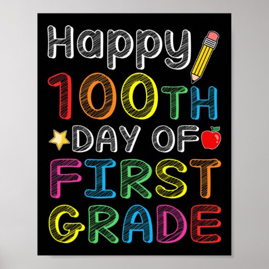 100e dag van de eerste klas - kleurrijke 100 dagen poster (Voorkant)