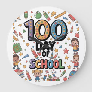 100e Dag van het Schoolplezier T-Shirt Kleurrijk Grote Klok