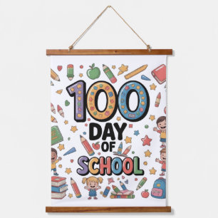 100e Dag van het Schoolplezier T-Shirt Kleurrijk Hangend Wandkleed