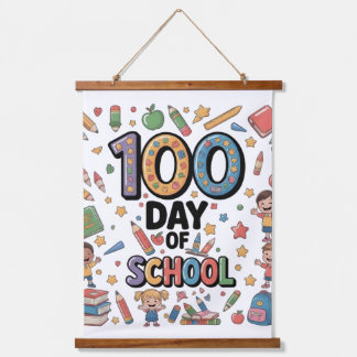 100e Dag van het Schoolplezier T-Shirt | Kleurrijk Hangend Wandkleed