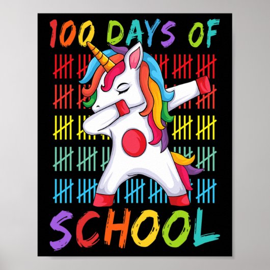100e Dag van School Dabbing Eenhoorn 100 Magische  Poster (Voorkant)
