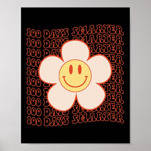 100e dag van school Retro Groovy Happy Face 100 Da Poster (Voorkant)