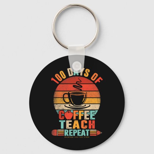 100e dag van school Retro Leraren Drink Koffie Lo Sleutelhanger (Voorkant)