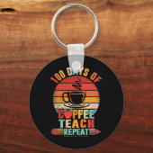 100e dag van school Retro Leraren Drink Koffie Lo Sleutelhanger (Voorkant)