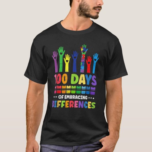100e dag van schoolonderwijzer 100 dagen autisme w t-shirt (Voorkant)
