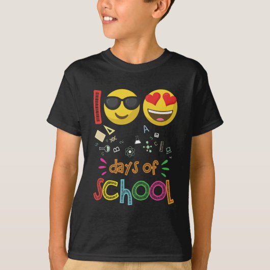 100e dagen van schoolKindergarten leraar Emoji T-shirt (Voorkant)