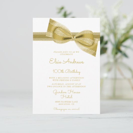 100e Eeuwige Gouden Boog & Lint Verjaardag Kaart (Staand voorkant)