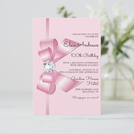 100e Eeuwige Juwelen Boog & Lint Verjaardag Kaart (Staand voorkant)