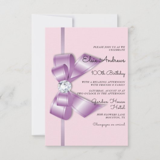 100e Eeuwige Juwelen Boog & Lint Verjaardag Kaart (Voorkant)