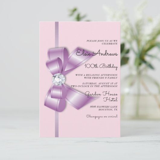 100e Eeuwige Juwelen Boog & Lint Verjaardag Kaart (Staand voorkant)