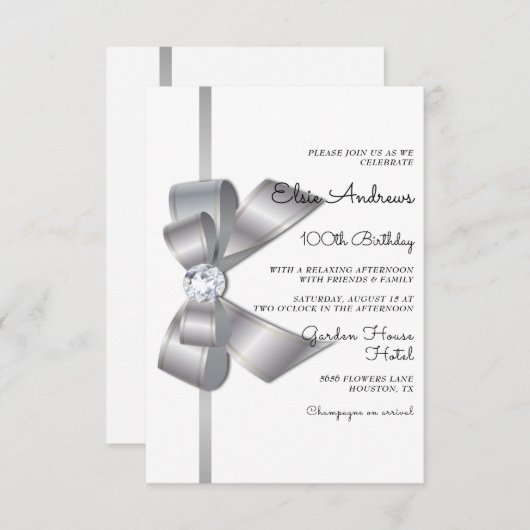 100e Eeuwige Juwelen Boog & Lint Verjaardag Kaart (Voorkant / Achterkant)