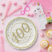 100e Elegante Eeuwige Partij Goud/Wit Papieren Bordje (Feest)