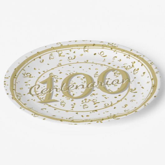 100e Elegante Eeuwige Partij Goud/Wit Papieren Bordje (Gekanteld)