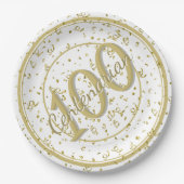 100e Elegante Eeuwige Partij Goud/Wit Papieren Bordje (Voorkant)
