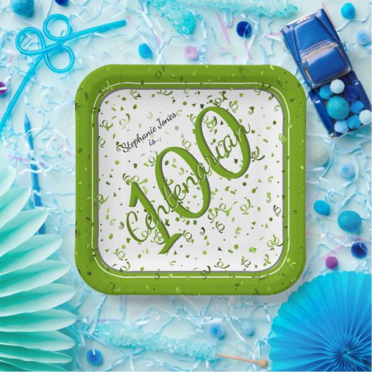 100e Elegante Partij Centenarian Groen/Wit Papieren Bordje (Feest)