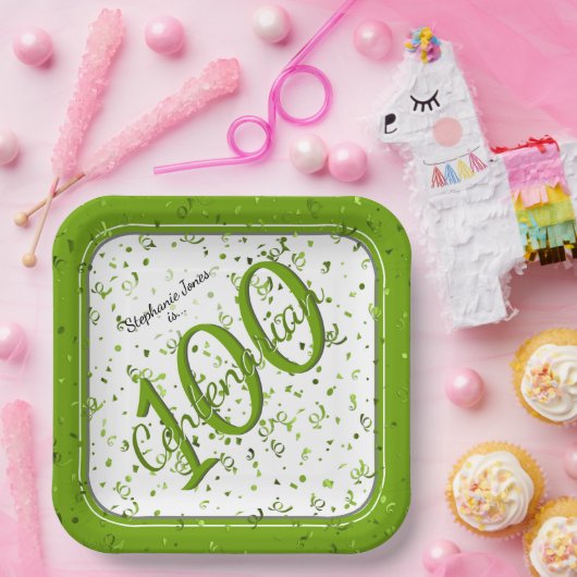 100e Elegante Partij Centenarian Groen/Wit Papieren Bordje (Feest)