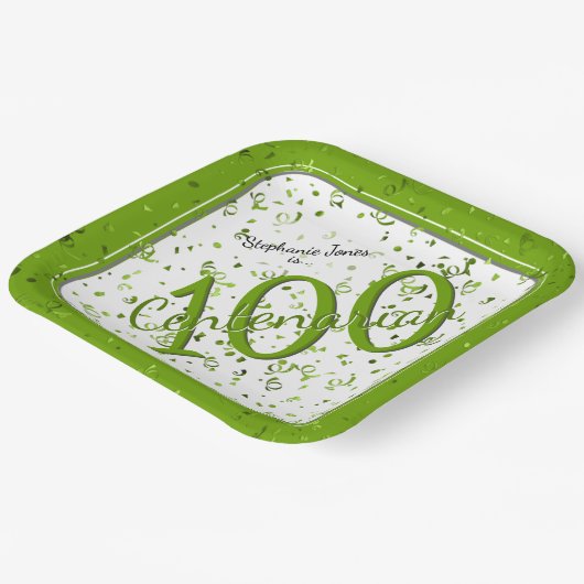 100e Elegante Partij Centenarian Groen/Wit Papieren Bordje (Gebogen)
