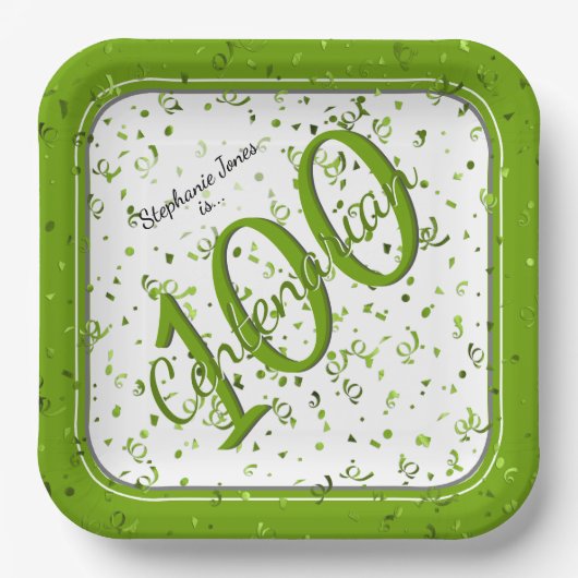 100e Elegante Partij Centenarian Groen/Wit Papieren Bordje (Voorkant)