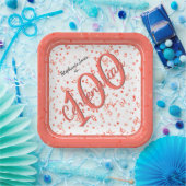 100e Elegante Partij Centenarian Koraal / Wit Papieren Bordje (Feest)