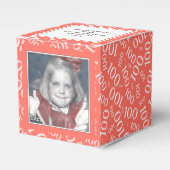 100e foto aandenken - koraal/wit getal patroon bedankdoosjes (Voorkant Zijde)