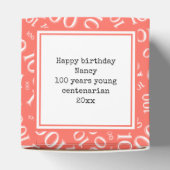 100e foto aandenken - koraal/wit getal patroon bedankdoosjes (Bovenkant)