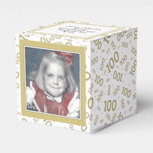 100e foto Keepsake Gold / White Number Patroon Bedankdoosjes (Voorkant Zijde)