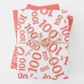 100e geboorte koraal/wit willekeurig nummerpatroon inpakpapier vel (In situ)