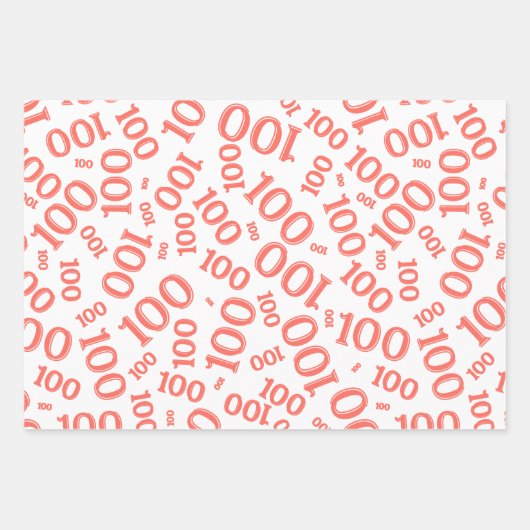 100e geboorte koraal/wit willekeurig nummerpatroon inpakpapier vel (Voorkant)