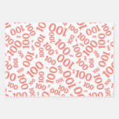 100e geboorte koraal/wit willekeurig nummerpatroon inpakpapier vel (Voorkant 2)