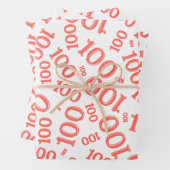100e geboorte koraal/wit willekeurig nummerpatroon inpakpapier vel (In situ)