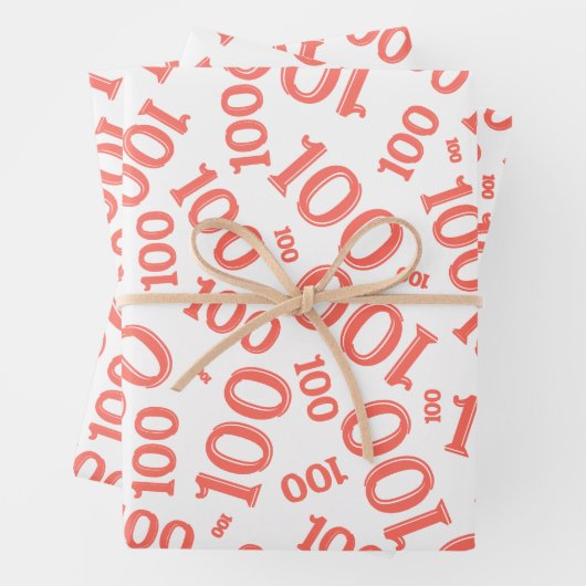 100e geboorte koraal/wit willekeurig nummerpatroon inpakpapier vel (In situ)