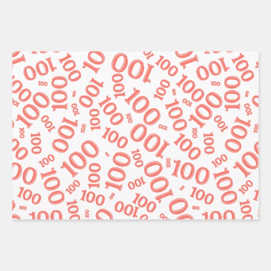 100e geboorte koraal/wit willekeurig nummerpatroon inpakpapier vel (Voorkant)